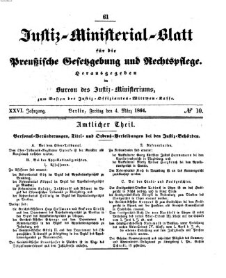 Justiz-Ministerialblatt für die preußische Gesetzgebung und Rechtspflege Freitag 4. März 1864