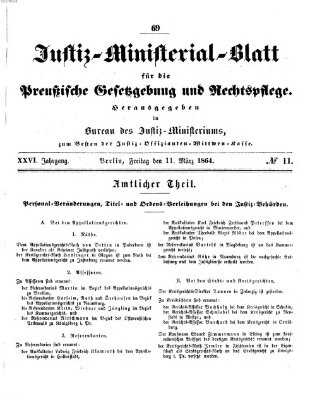 Justiz-Ministerialblatt für die preußische Gesetzgebung und Rechtspflege Freitag 11. März 1864