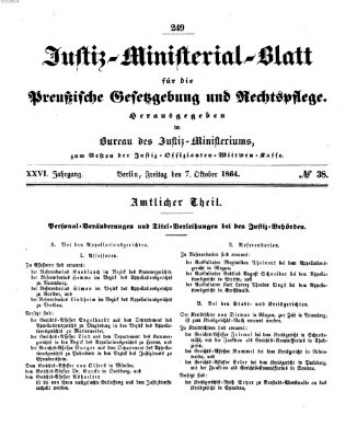 Justiz-Ministerialblatt für die preußische Gesetzgebung und Rechtspflege Freitag 7. Oktober 1864