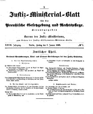 Justiz-Ministerialblatt für die preußische Gesetzgebung und Rechtspflege Freitag 6. Januar 1865