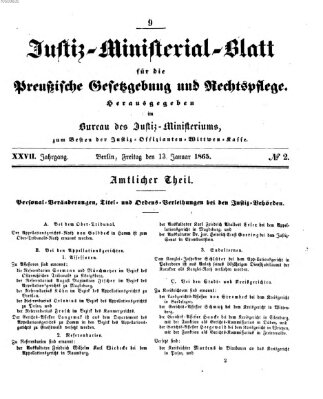 Justiz-Ministerialblatt für die preußische Gesetzgebung und Rechtspflege Freitag 13. Januar 1865