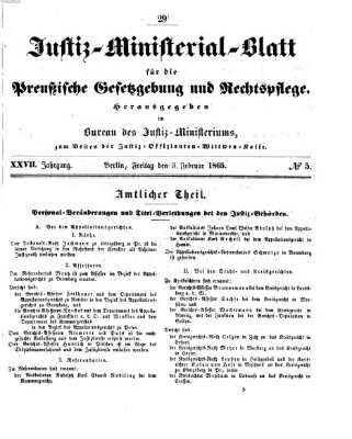 Justiz-Ministerialblatt für die preußische Gesetzgebung und Rechtspflege Freitag 3. Februar 1865