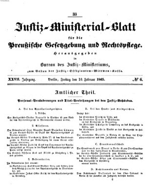 Justiz-Ministerialblatt für die preußische Gesetzgebung und Rechtspflege Freitag 10. Februar 1865