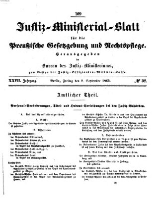 Justiz-Ministerialblatt für die preußische Gesetzgebung und Rechtspflege Freitag 8. September 1865