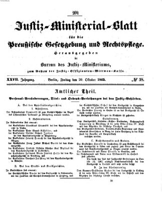 Justiz-Ministerialblatt für die preußische Gesetzgebung und Rechtspflege Freitag 20. Oktober 1865