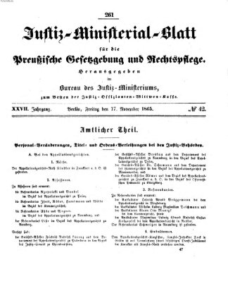 Justiz-Ministerialblatt für die preußische Gesetzgebung und Rechtspflege Freitag 17. November 1865