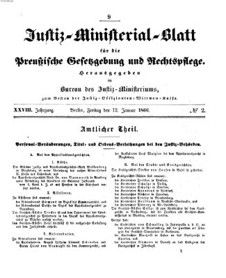 Justiz-Ministerialblatt für die preußische Gesetzgebung und Rechtspflege Freitag 12. Januar 1866