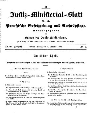 Justiz-Ministerialblatt für die preußische Gesetzgebung und Rechtspflege Freitag 9. Februar 1866