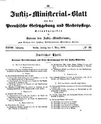 Justiz-Ministerialblatt für die preußische Gesetzgebung und Rechtspflege Freitag 9. März 1866