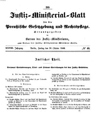 Justiz-Ministerialblatt für die preußische Gesetzgebung und Rechtspflege Freitag 26. Oktober 1866