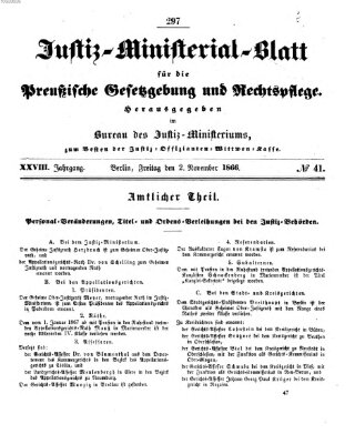 Justiz-Ministerialblatt für die preußische Gesetzgebung und Rechtspflege Freitag 2. November 1866