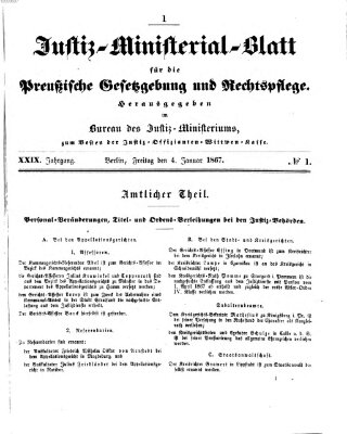 Justiz-Ministerialblatt für die preußische Gesetzgebung und Rechtspflege Freitag 4. Januar 1867