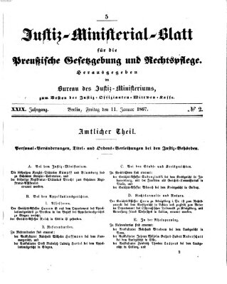 Justiz-Ministerialblatt für die preußische Gesetzgebung und Rechtspflege Freitag 11. Januar 1867