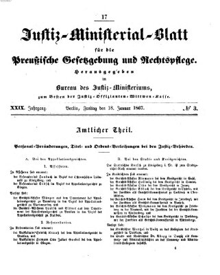 Justiz-Ministerialblatt für die preußische Gesetzgebung und Rechtspflege Freitag 18. Januar 1867