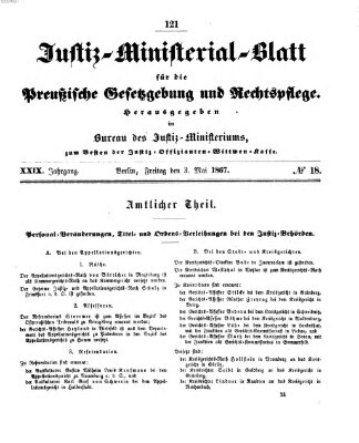 Justiz-Ministerialblatt für die preußische Gesetzgebung und Rechtspflege Freitag 3. Mai 1867