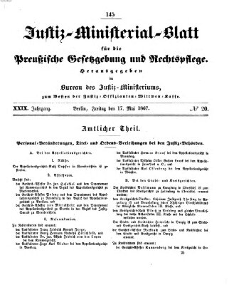 Justiz-Ministerialblatt für die preußische Gesetzgebung und Rechtspflege Freitag 17. Mai 1867