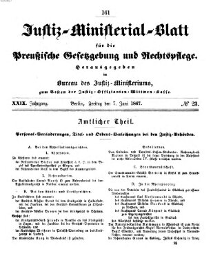 Justiz-Ministerialblatt für die preußische Gesetzgebung und Rechtspflege Freitag 7. Juni 1867