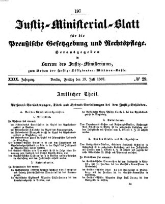 Justiz-Ministerialblatt für die preußische Gesetzgebung und Rechtspflege Freitag 19. Juli 1867