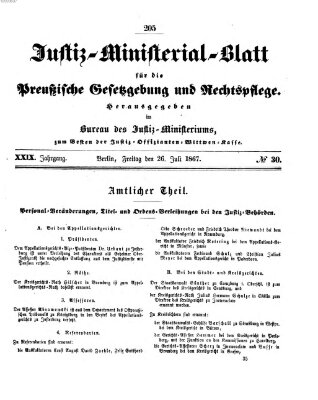 Justiz-Ministerialblatt für die preußische Gesetzgebung und Rechtspflege Freitag 26. Juli 1867