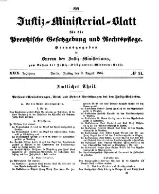 Justiz-Ministerialblatt für die preußische Gesetzgebung und Rechtspflege Freitag 9. August 1867