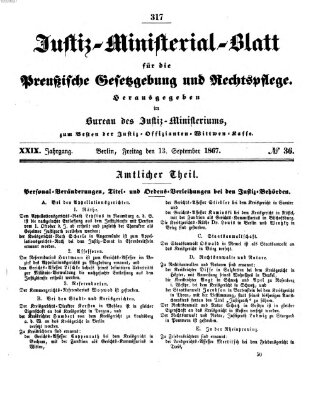 Justiz-Ministerialblatt für die preußische Gesetzgebung und Rechtspflege Freitag 13. September 1867