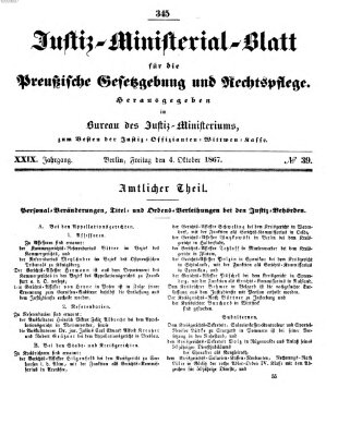 Justiz-Ministerialblatt für die preußische Gesetzgebung und Rechtspflege Freitag 4. Oktober 1867