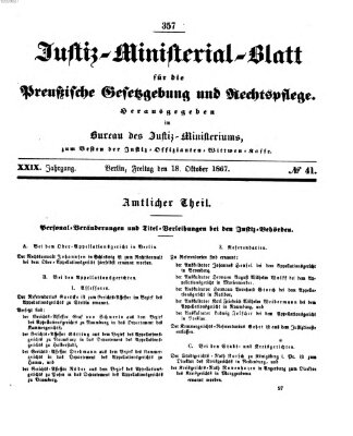 Justiz-Ministerialblatt für die preußische Gesetzgebung und Rechtspflege Freitag 18. Oktober 1867