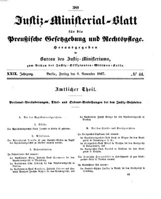 Justiz-Ministerialblatt für die preußische Gesetzgebung und Rechtspflege Freitag 8. November 1867