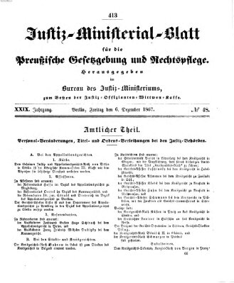 Justiz-Ministerialblatt für die preußische Gesetzgebung und Rechtspflege Freitag 6. Dezember 1867