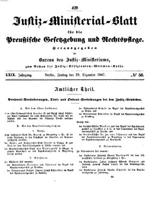 Justiz-Ministerialblatt für die preußische Gesetzgebung und Rechtspflege Freitag 20. Dezember 1867