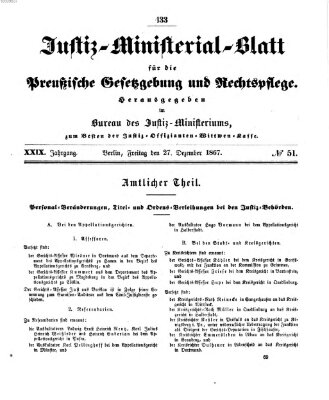 Justiz-Ministerialblatt für die preußische Gesetzgebung und Rechtspflege Freitag 27. Dezember 1867