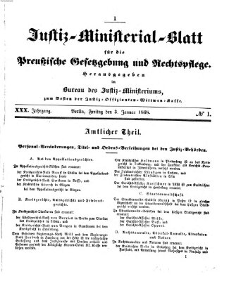 Justiz-Ministerialblatt für die preußische Gesetzgebung und Rechtspflege Freitag 3. Januar 1868