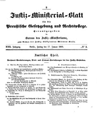 Justiz-Ministerialblatt für die preußische Gesetzgebung und Rechtspflege Freitag 17. Januar 1868