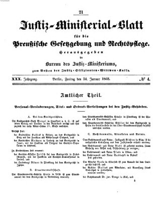 Justiz-Ministerialblatt für die preußische Gesetzgebung und Rechtspflege Freitag 24. Januar 1868