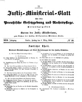 Justiz-Ministerialblatt für die preußische Gesetzgebung und Rechtspflege Freitag 6. März 1868