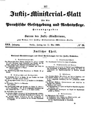 Justiz-Ministerialblatt für die preußische Gesetzgebung und Rechtspflege Freitag 15. Mai 1868