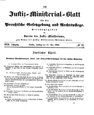 Justiz-Ministerialblatt für die preußische Gesetzgebung und Rechtspflege Freitag 22. Mai 1868