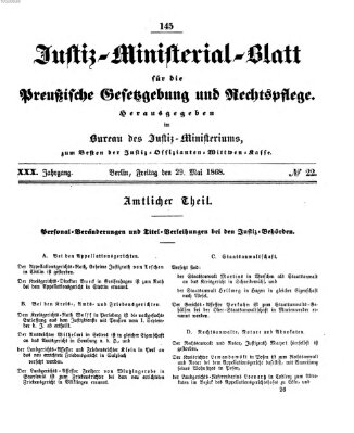 Justiz-Ministerialblatt für die preußische Gesetzgebung und Rechtspflege Freitag 29. Mai 1868