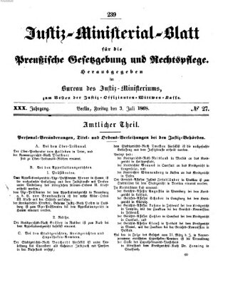 Justiz-Ministerialblatt für die preußische Gesetzgebung und Rechtspflege Freitag 3. Juli 1868