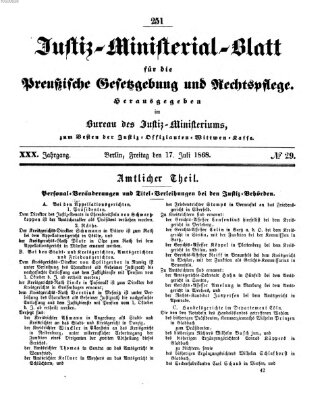 Justiz-Ministerialblatt für die preußische Gesetzgebung und Rechtspflege Freitag 17. Juli 1868