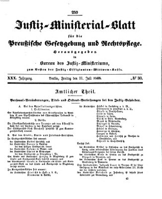 Justiz-Ministerialblatt für die preußische Gesetzgebung und Rechtspflege Freitag 31. Juli 1868