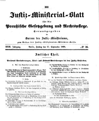 Justiz-Ministerialblatt für die preußische Gesetzgebung und Rechtspflege Freitag 25. September 1868