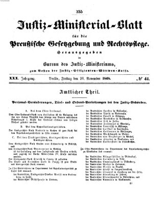 Justiz-Ministerialblatt für die preußische Gesetzgebung und Rechtspflege Freitag 20. November 1868