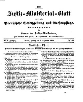 Justiz-Ministerialblatt für die preußische Gesetzgebung und Rechtspflege Freitag 4. Dezember 1868