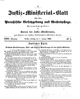 Justiz-Ministerialblatt für die preußische Gesetzgebung und Rechtspflege Freitag 1. Januar 1869