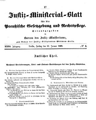 Justiz-Ministerialblatt für die preußische Gesetzgebung und Rechtspflege Freitag 22. Januar 1869