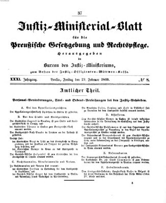 Justiz-Ministerialblatt für die preußische Gesetzgebung und Rechtspflege Freitag 19. Februar 1869