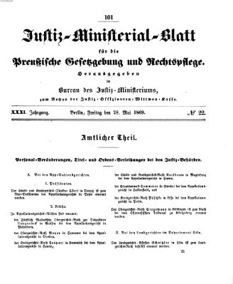 Justiz-Ministerialblatt für die preußische Gesetzgebung und Rechtspflege Freitag 28. Mai 1869