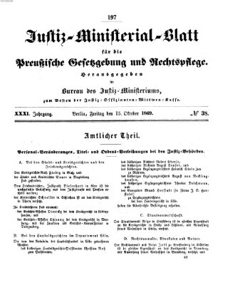 Justiz-Ministerialblatt für die preußische Gesetzgebung und Rechtspflege Freitag 15. Oktober 1869