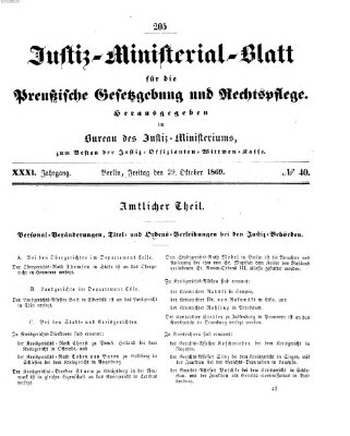 Justiz-Ministerialblatt für die preußische Gesetzgebung und Rechtspflege Freitag 29. Oktober 1869